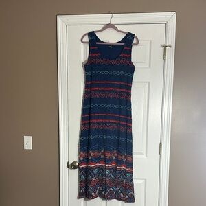 Ronni Nicole Navy Maxi Dress with Red and Teal Pattern